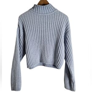 Light Blue Ribbed Mock Neck Women's Sweater